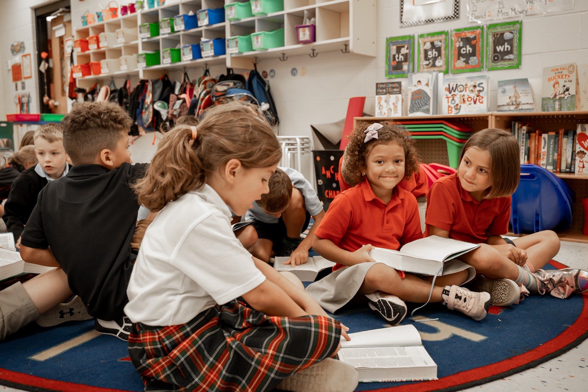 Mansfield Christian, children in school, backpacks